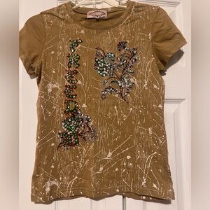 Tan T-shirt  with beaded design